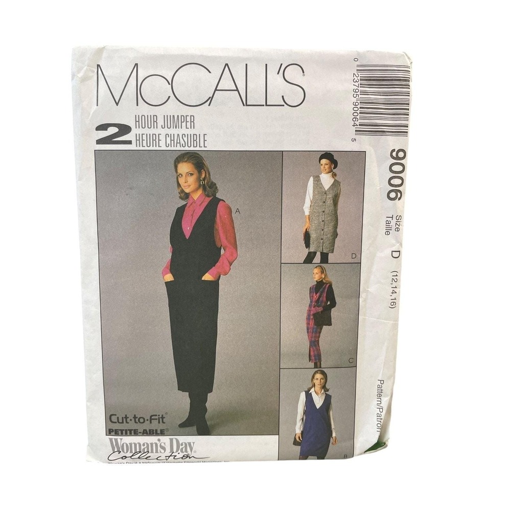 McCall's 9006 Jumper Pinafore Dress Shirt Petite-Able D (12,14,16) 1990s